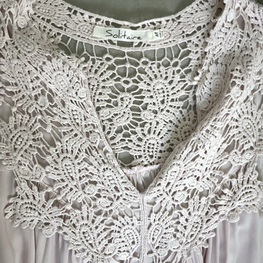 Solitaire Women's M Lace Crochet V-Neck Sleeveless‎ Blouse | Boho